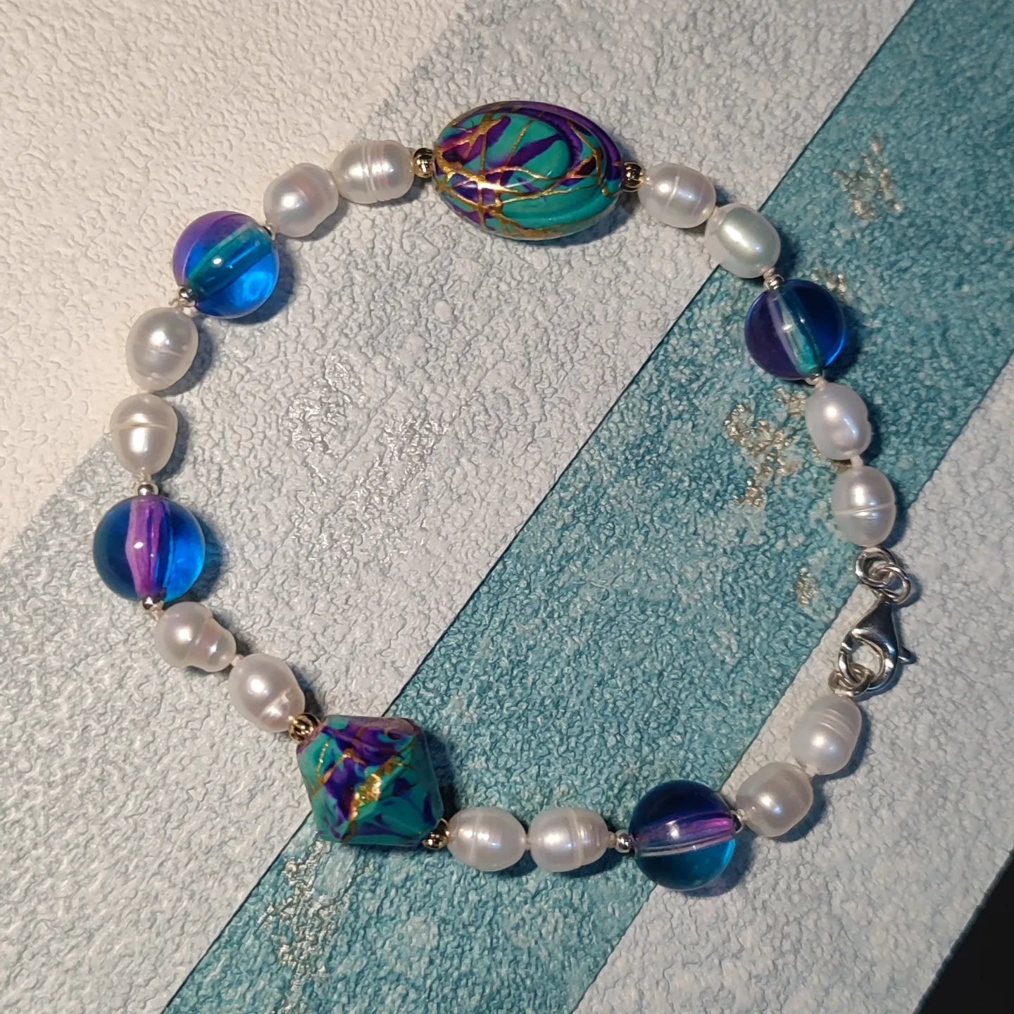 Pearl and colored bead bracelet.