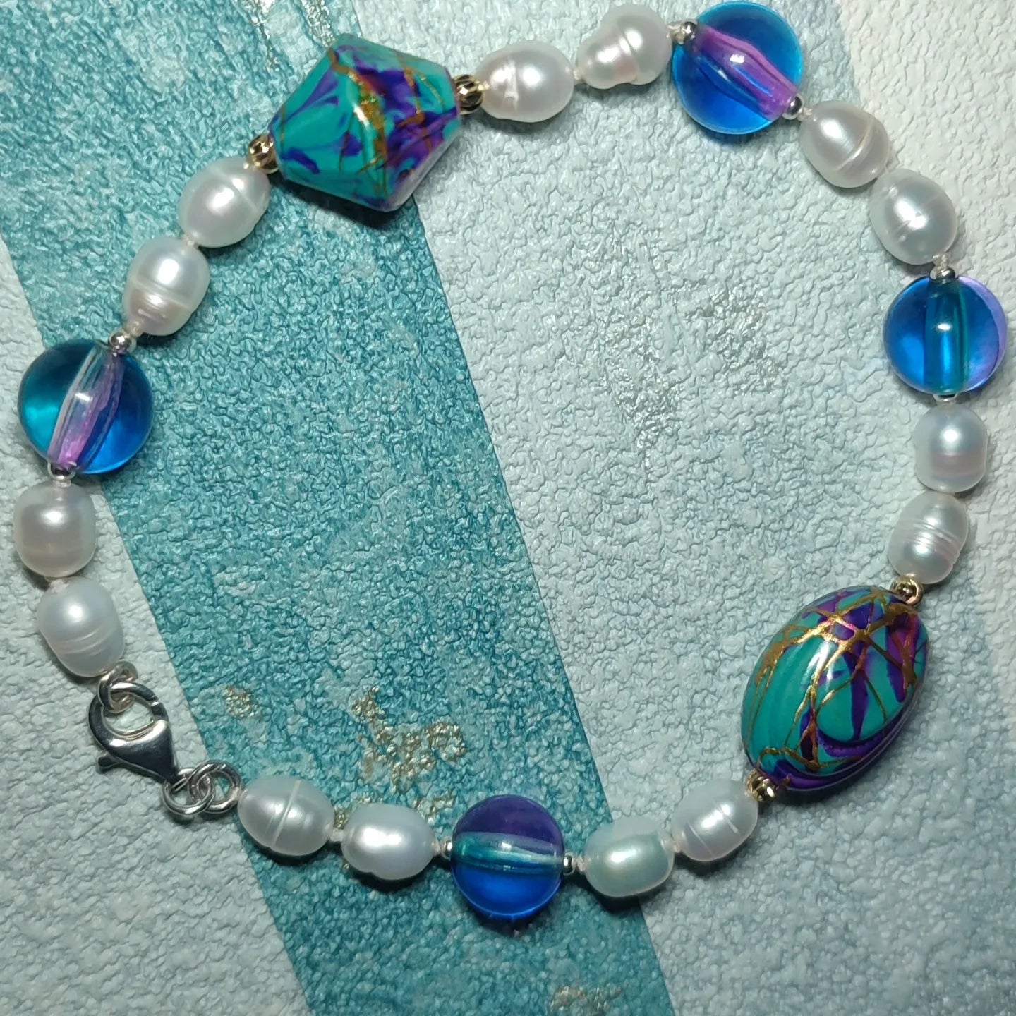 Pearl and colored bead bracelet.