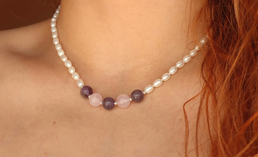 Amethyst and rose quartz necklace.